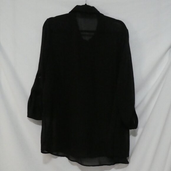 ADDITION ELLE | size 18 | Classic Sheer Black Button-Up Shirt | Roll Tab Sleeves - Picture 3 of 15